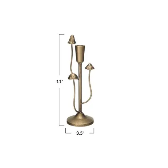 Hello Honey&reg; 11" Antique Gold Mushroom Metal Taper Candle Holder {6}