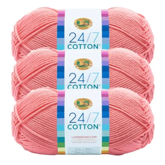 3 Pack Lion Brand&reg; 24/7 Cotton&reg; Yarn Pink {1}