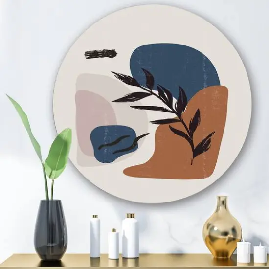 Designart - Botanical Vintage Print Boho Minimalist - Modern Metal Circle Wall Art {3}