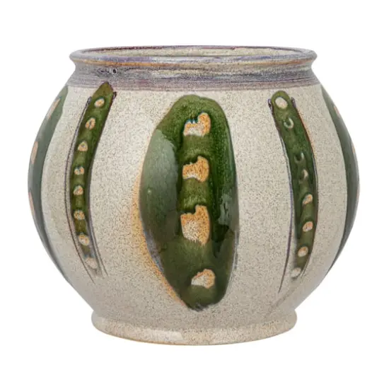 Hello Honey&reg; 11.25" Green & Cream Round Hand-Painted Stoneware Planter {1}