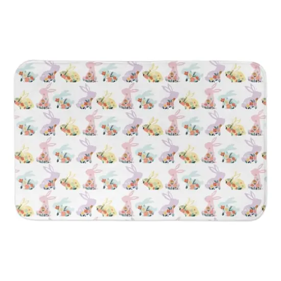 Pastel Floral Rabbits 21" x 34" Bath Mat {1}