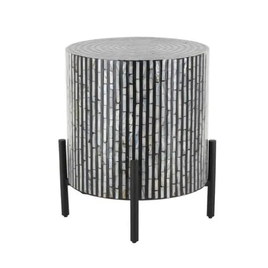 22" Mother of Pearl Shell Accent Table with Black Legs {9}