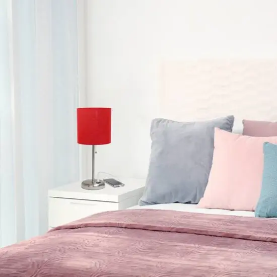 Creekwood Home 19.5" Oslo USB Port Table Lamp Brushed Steel/Red Shade {6}