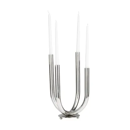 15" Silver Stainless Steel Abstract U-Shaped Candelabra {1}