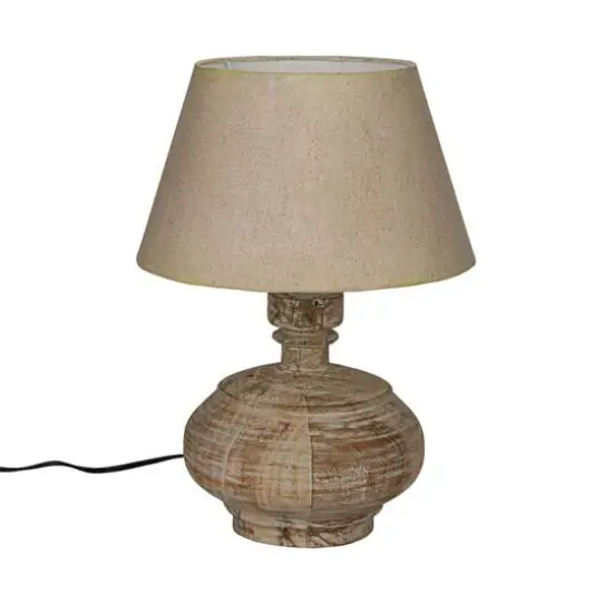 Hello Honey® 18" Whitewashed Reclaimed Wood Pot Table Lamp with Cotton Shade {1}