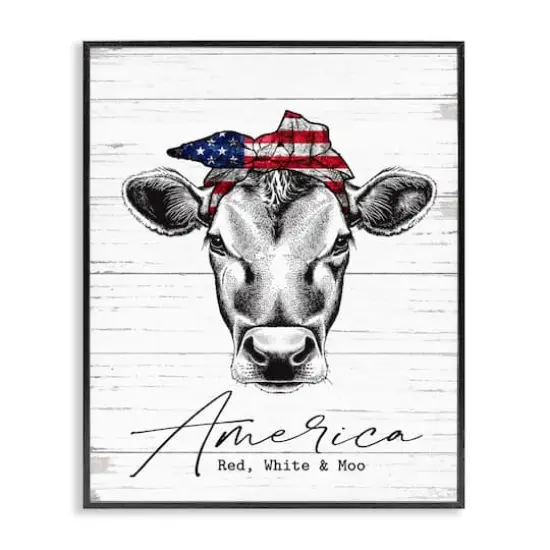 Stupell Industries Americana Cow Red White and Moo Country Farm Quote Framed Giclee Art Black {1}