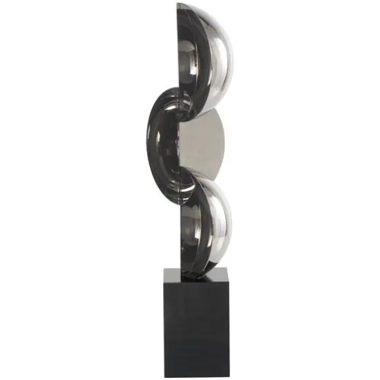 18" Black Crystal Abstract Sculpture with Stacked Semi Circles {1}