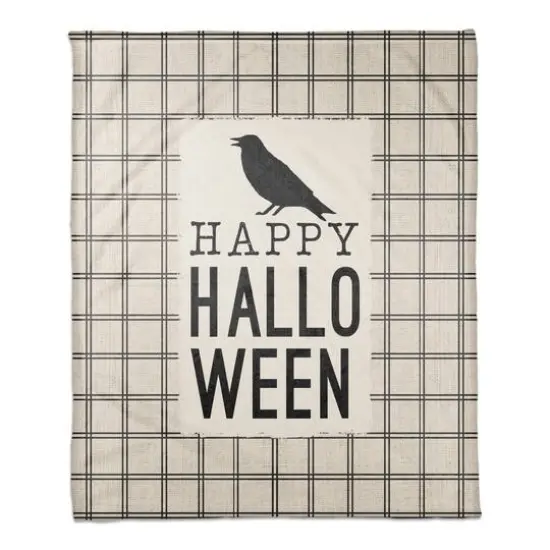 Happy Halloween Crow Fleece Blanket {1}
