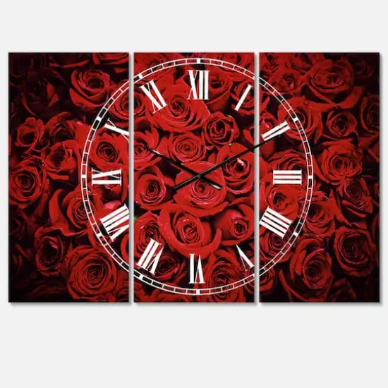 Designart Winter Red Rose Traditional Multipanel Wall Clock {1}