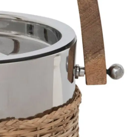 Hello Honey&reg; 9.5" Stainless Steel & Woven Rattan Ice Bucket with Mango Wood Handle {5}