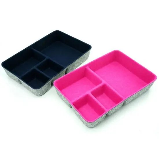 Welaxy 2 Piece Felt 4 Compartment Drawer Organizer Trays Navy and Hot Pink {7}