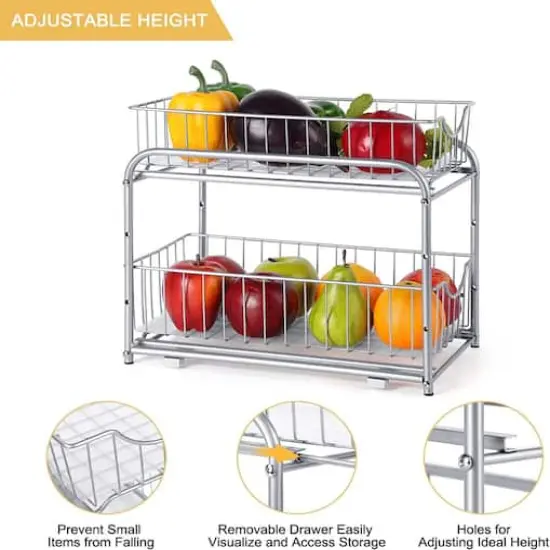 NEX&trade; Silver Stackable 2-Tier Cabinet Organizer with Sliding Drawer Set {4}