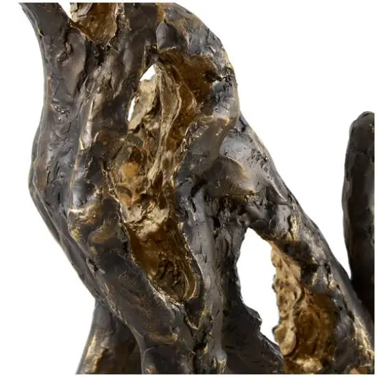 19" Bronze Polystone Distressed Textured Sitting Leopard Sculpture with Cutouts & Gold Accents {8}