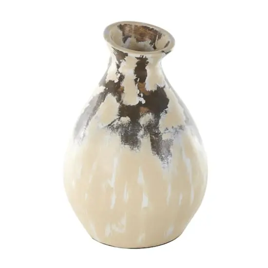 16.5" Cream Ceramic Vase with Curved Handle {4}