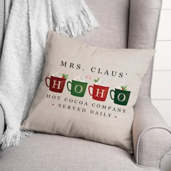 Mrs Claus Hoho Cocoa 18x18 Throw Pillow {1}