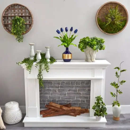 22" Blue Dutch Tulip Arrangement in Blue & Gold Designer Vase {5}