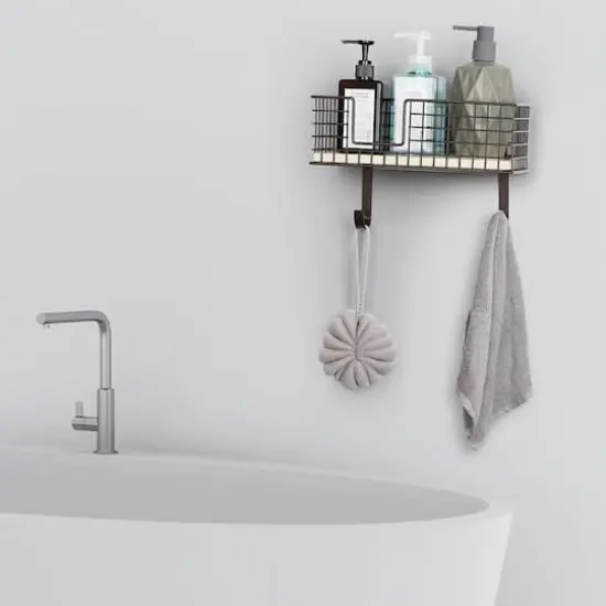 NEX&trade; Wall Mounted Ironing Board Hanger for T-Leg with Storage Basket Brown {6}