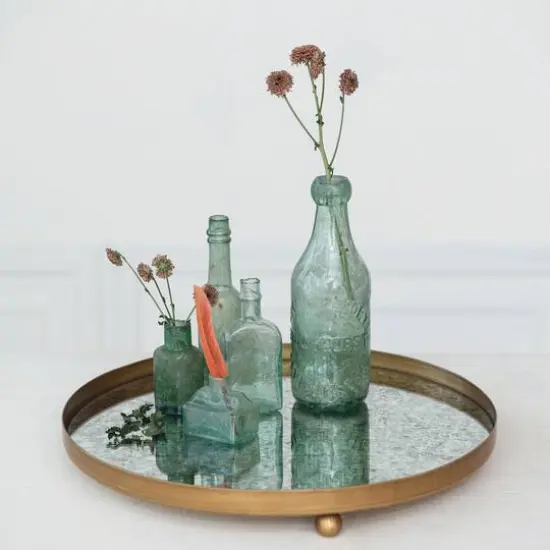 Hello Honey&reg; 13.75" Gold Footed Metal Antiqued Mirror Tray {3}