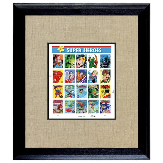 Super Heroes U.S. Stamp Sheet in 16" x 14" Wood Frame {1}