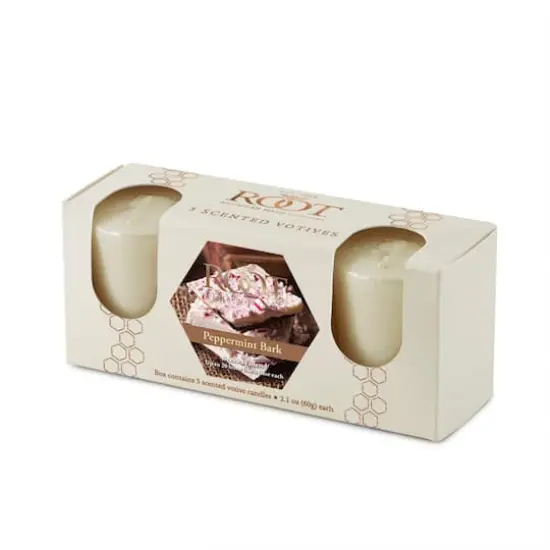 Root Candles Scented 20 Hour Beeswax Blend Votive Candles Gift Box Peppermint Bark {1}