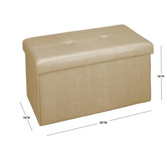 Simplify Metallic Gold Faux Leather Double Folding Storage Ottoman {6}