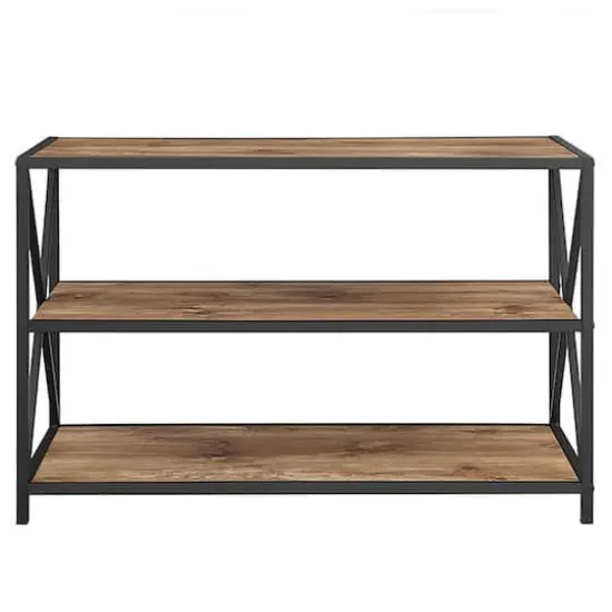 Walker Edison Barnwood X-Frame Industrial Wood Bookshelf {4}