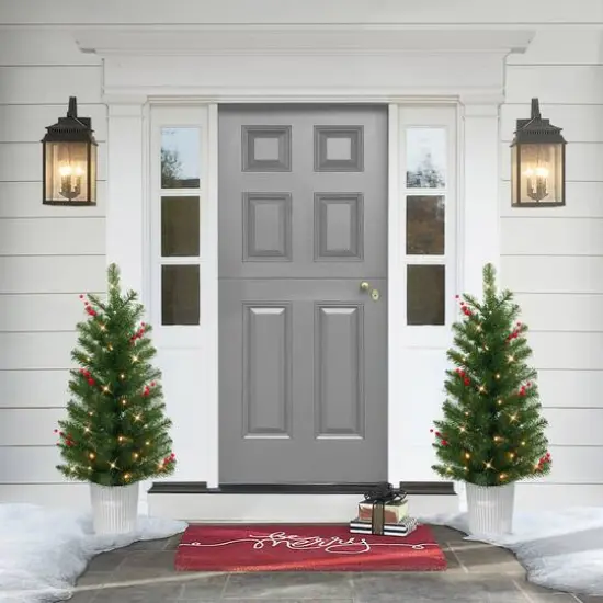 2 Pack 3.5ft. Pre-Lit Adorned Artificial Potted Christmas Tree, Warm White LED Lights {4}
