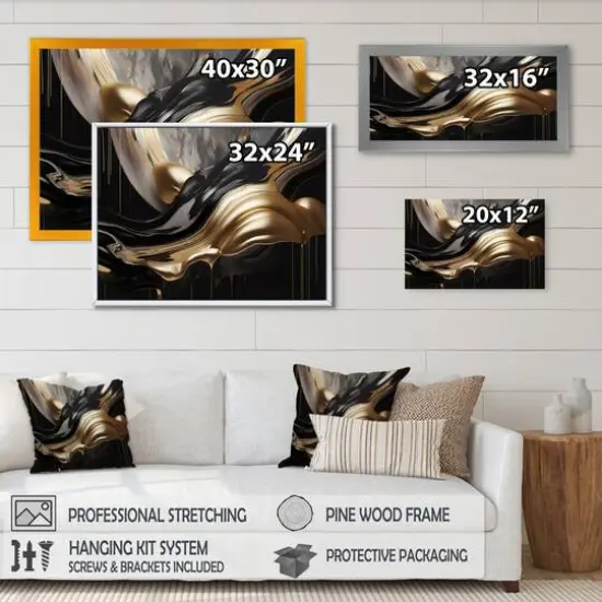 Designart "Gold And Black Captivating Marble Ii" Abstract Marble Wall Decor {5}