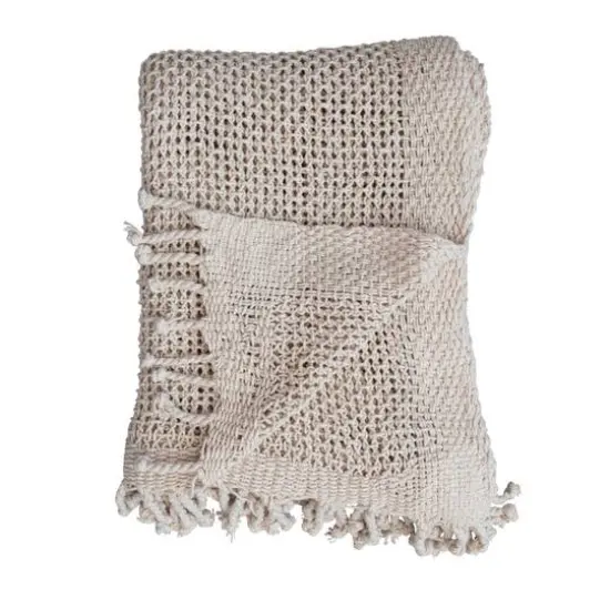 Hello Honey® Natural Cotton Knit Throw Blanket with Tassels {5}