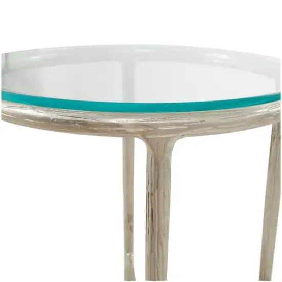 23" Aluminum Textured Accent Table with Glass Tabletop Silver {6}