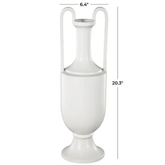 20" White Fluted Urn Shaped Ceramic Vase with Arch Handles {6}