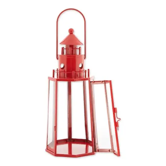 13.5" Red Lighthouse Hanging Candle Lantern {5}