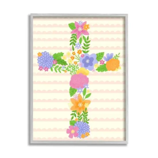 Stupell Industries Floral Cross Religious Symbol Framed Giclee Art Gray {1}