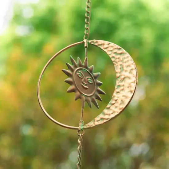 Glitzhome&reg; 8.5ft. Faux Copper Patina Finish Sun & Moon Rain Chain {7}
