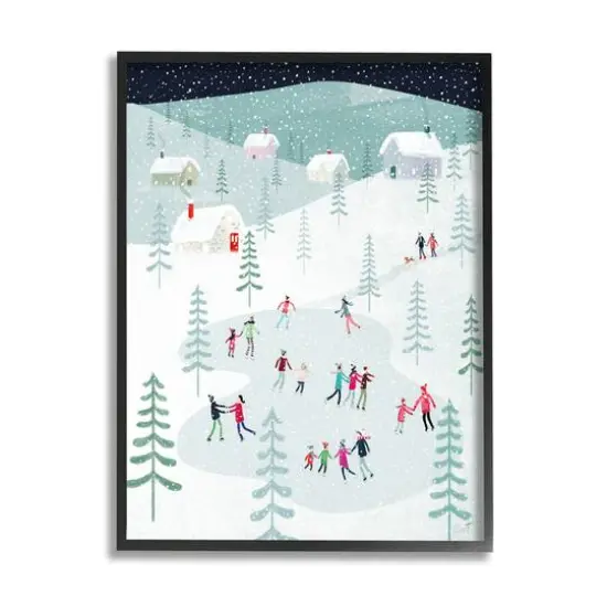 Stupell Industries Ice Skating Families Snowfall Framed Giclee Art Black {1}