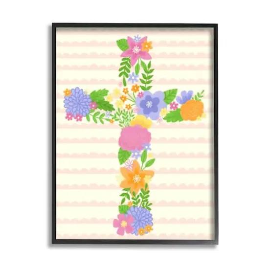 Stupell Industries Floral Cross Religious Symbol Framed Giclee Art Black {1}
