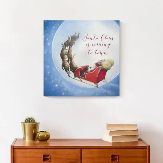 Santa Sleigh Painting Moon 16x16 Canvas Wall Art {6}