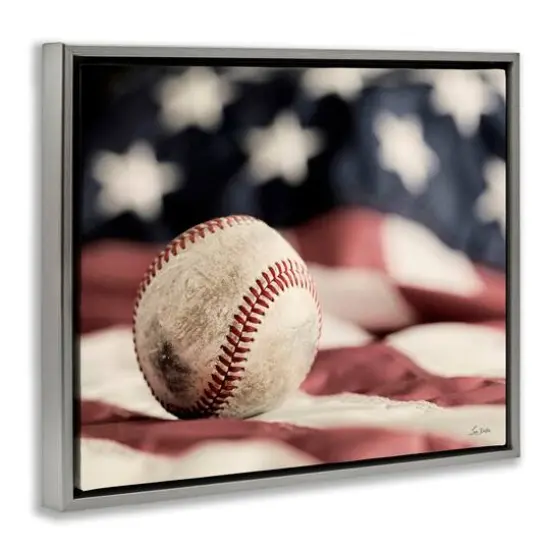 Stupell Industries Baseball & American Flag Floater Framed Art Gray {4}