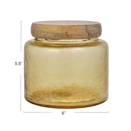 Hello Honey&reg; Yellow & Whitewash Hammered Glass Jar with Mango Wood Lid {5}