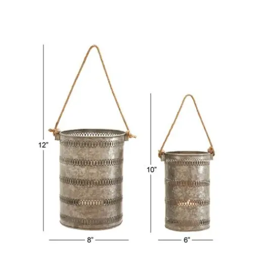 Gray Metal Coastal Lantern Set {8}