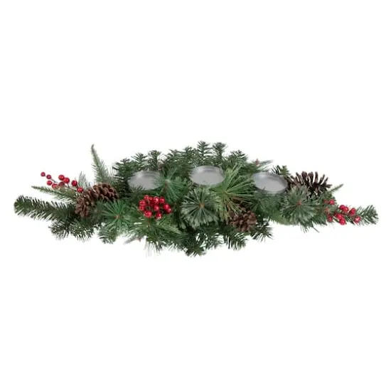 32" Decorated Artificial Pine Christmas Candle Holder Centerpiece {3}