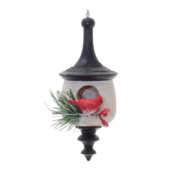 Wood Finial Birdhouse with Cardinal Ornaments Set {4}