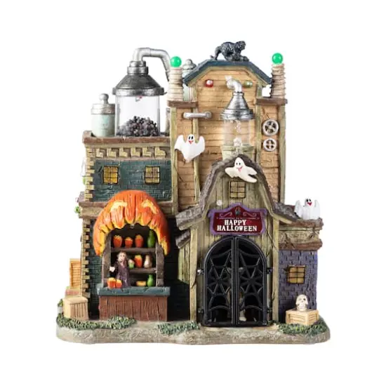 Glitzhome&reg; 11"H Lighted Resin Halloween Haunted House Village {8}