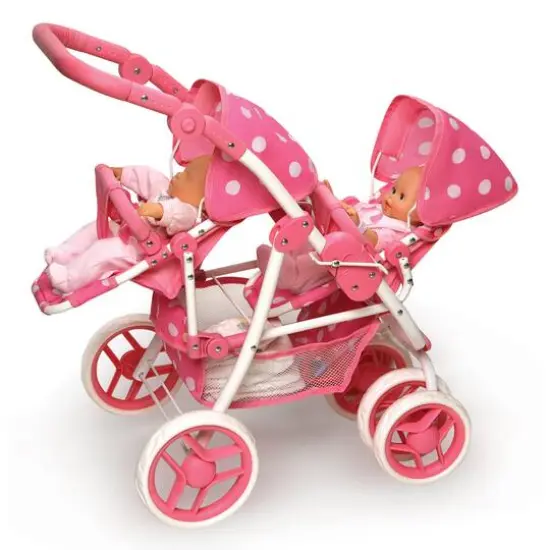 Badger Basket Pink Polka Dot Reversible Double Doll Stroller {11}