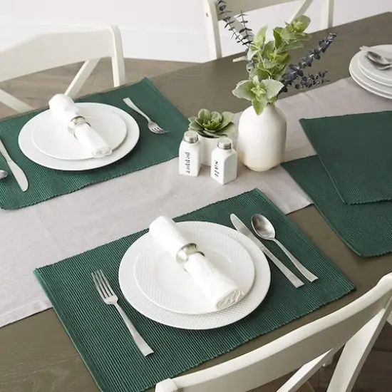DII&reg; Ribbed Cotton Placemats, 6ct. Dark Green {5}