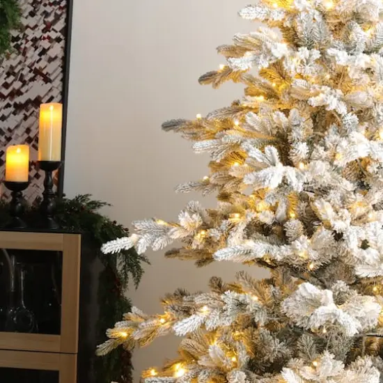 Glitzhome® 7.5ft Pre-Lit Flocked Full Fir Artificial Christmas Tree, Multicolor LED Lights {6}