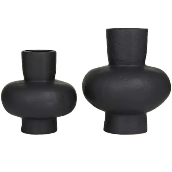 CosmoLiving by Cosmopolitan Black Ceramic Gourd Style Vase Set of 2 11", 9" {5}