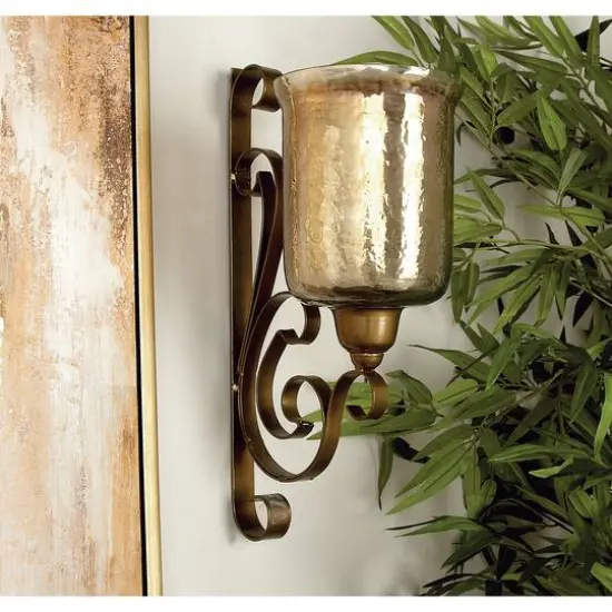 Brown Iron Traditional Candle Wall Sconce, 20" x 11" x 7" {9}