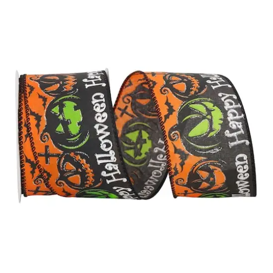 Reliant 2.5" x 10yd. Orange Spooky Halloween Jack-o-Lantern Wired Ribbon {1}