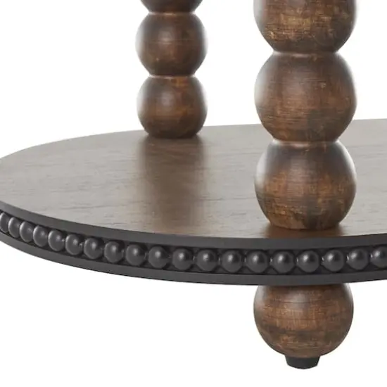 47" Brown Wood Oval Spindle 1-Shelf Living Room Console Table with Beaded Edges {6}